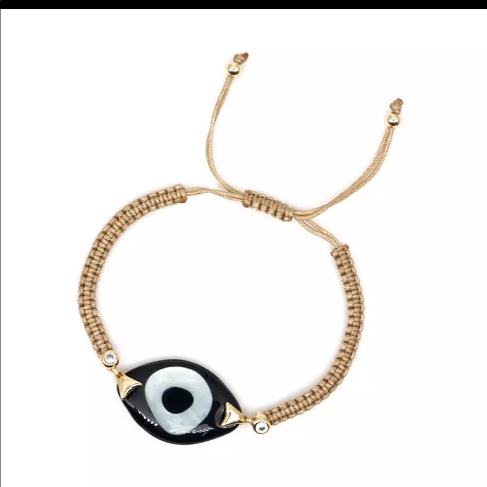 Adjustable Gold and Black Evil Eye Bracelet 🧿 - Picture 2 of 5
